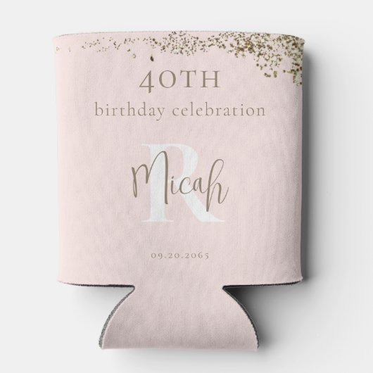 Rafraîchisseur Pour Canette Blush & Gold 40th Birthday Party (Dos)