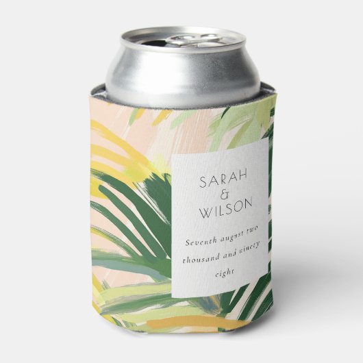 Rafraîchisseur Pour Canette Boho Blush Green Tropical Palm Beach Mariage (Can devant)