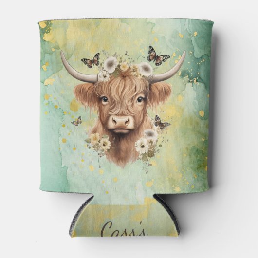 Rafraîchisseur Pour Canette Boho Butterfly Floral Vache "Udderly Delighful" (Devant)