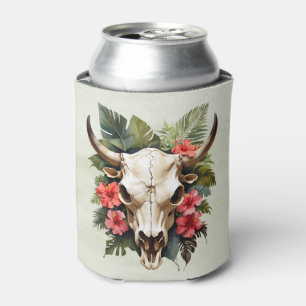 Rafraîchisseur Pour Canette Boho Chic Aquarelle Tropicale Floral Vache Crâne