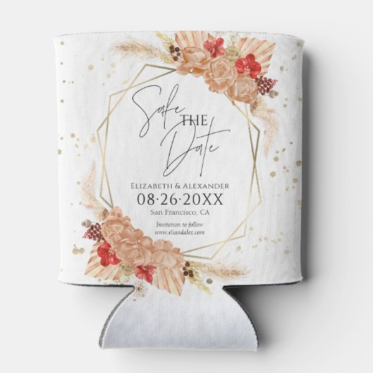 Rafraîchisseur Pour Canette Boho Floral | Mariage en terre cuite Enregistrer l (Dos)