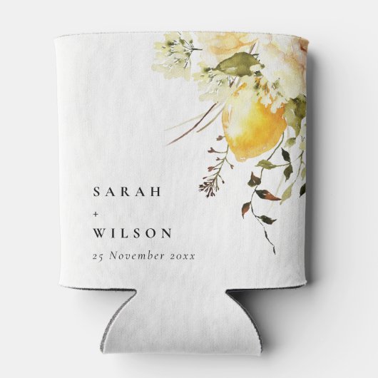 Rafraîchisseur Pour Canette Boho Lemon Aquarelle jaune Mariage floral (Dos)