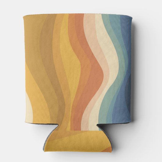 Rafraîchisseur Pour Canette Boho Retro Script Abstrait Wavy Lines Jaune Bleu (Dos)