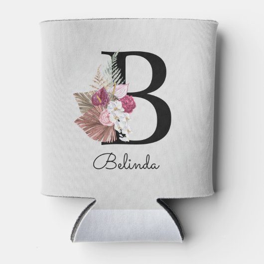 Rafraîchisseur Pour Canette Boho rose monogramme Floral initial B (Devant)