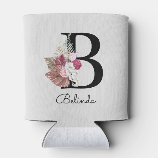 Rafraîchisseur Pour Canette Boho rose monogramme Floral initial B (Dos)
