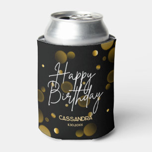 Rafraîchisseur Pour Canette Bokeh or moderne Gradient Noir Joyeux Anniversaire