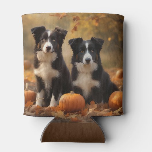 Rafraîchisseur Pour Canette Bordure Collie Puppy Automne Citrouille de plaisir (Dos)