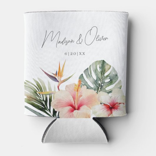 Rafraîchisseur Pour Canette Botaniques tropicales Aquarelle Mariage Favoriser (Devant)