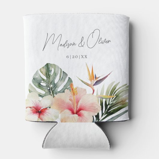 Rafraîchisseur Pour Canette Botaniques tropicales Aquarelle Mariage Favoriser (Dos)