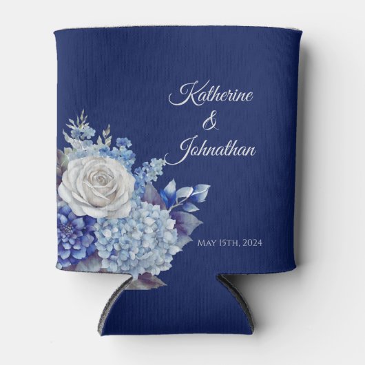 Rafraîchisseur Pour Canette Bouquet de fleurs bleu aquarelle-Mariage (Devant)