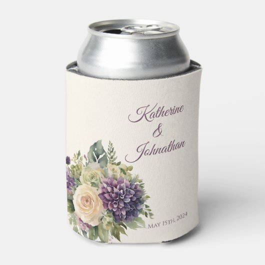 Rafraîchisseur Pour Canette Bouquet de fleurs violettes d'aquarelle Mariage (Can devant)