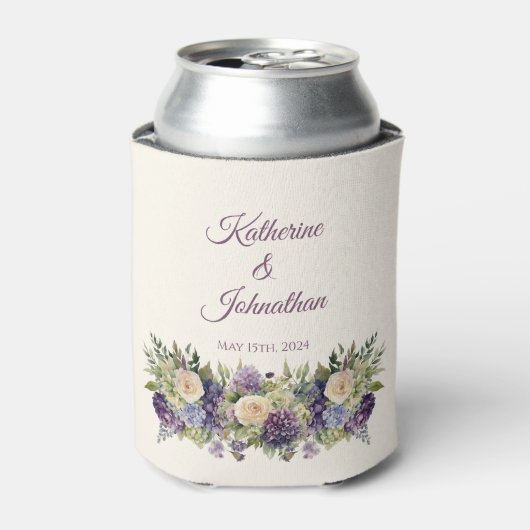 Rafraîchisseur Pour Canette Bouquet de fleurs violettes d'aquarelle Mariage (Can devant)