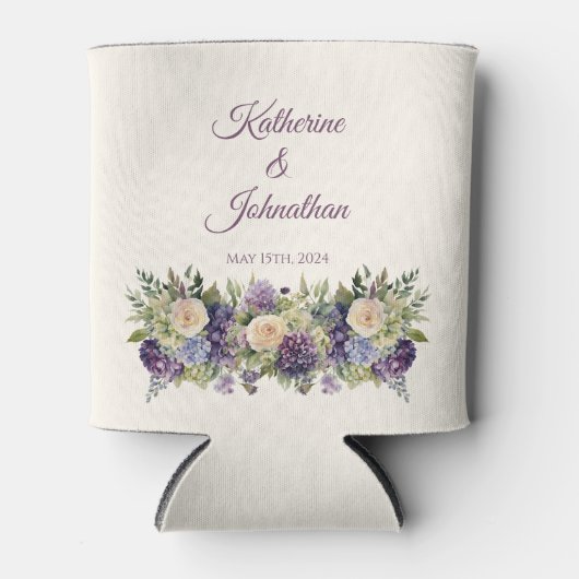 Rafraîchisseur Pour Canette Bouquet de fleurs violettes d'aquarelle Mariage (Devant)