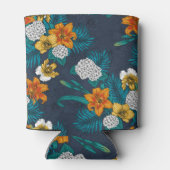 Rafraîchisseur Pour Canette Bouquet tropical sur bleu (Dos)