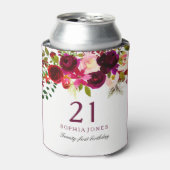 Rafraîchisseur Pour Canette Bourgogne Floral Boho 21e fête d'anniversaire (Can devant)