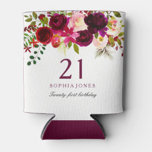 Rafraîchisseur Pour Canette Bourgogne Floral Boho 21e fête d'anniversaire