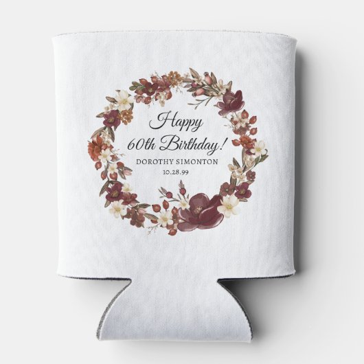 Rafraîchisseur Pour Canette Bourgogne rouge mauve automne fleurs 60e anniversa (Dos)