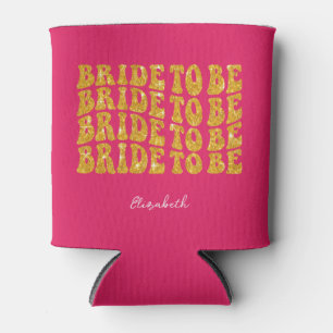 Rafraîchisseur Pour Canette Bride à être Texte Paillettes Or avec Nom, Rose