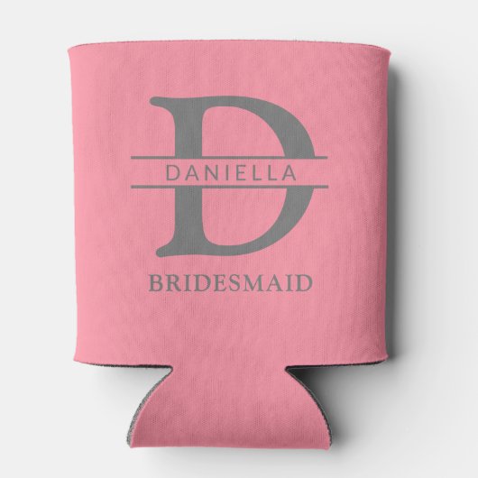 Rafraîchisseur Pour Canette bridesmaid monogramme initial & nom saumon rose (Dos)