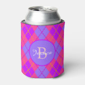Rafraîchisseur Pour Canette Bright Pink and Blue Argyle Pattern Monogram (Can devant)