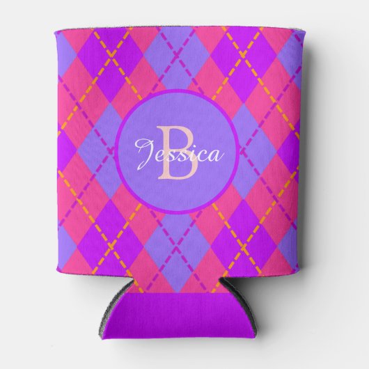 Rafraîchisseur Pour Canette Bright Pink and Blue Argyle Pattern Monogram (Devant)