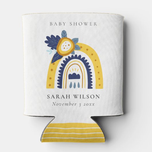 Rafraîchisseur Pour Canette Bright Yellow Navy Boho Floral Rainbow Baby shower (Dos)