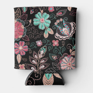 Rafraîchisseur Pour Canette Broderie florale vintage Motif foncé