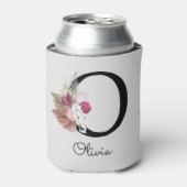 Rafraîchisseur Pour Canette Broderie Rose Boho Floral Initiale O (Can devant)