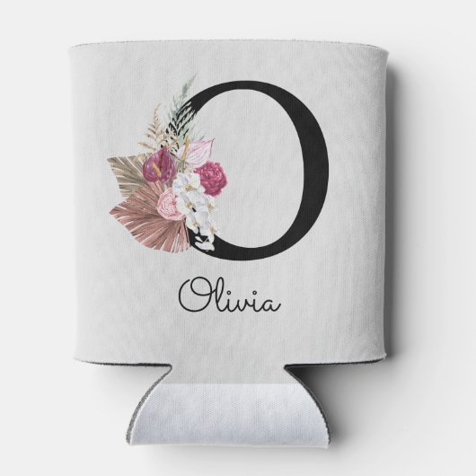 Rafraîchisseur Pour Canette Broderie Rose Boho Floral Initiale O (Dos)