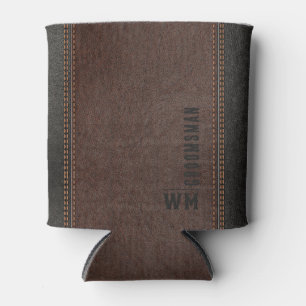 Rafraîchisseur Pour Canette Brown Faux en cuir Monogramme Groomsman Cadeau