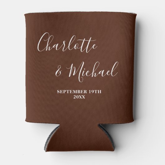 Rafraîchisseur Pour Canette Brown Script Minimalist Wedding (Devant)