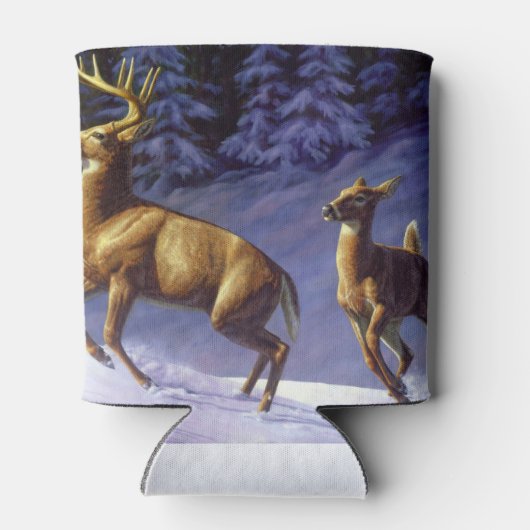 Rafraîchisseur Pour Canette Buck & Doe de cerf blanc en neige hivernale (Dos)