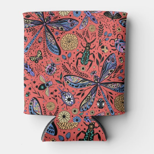 Rafraîchisseur Pour Canette Bugs de Doodle sur corail rouge (Devant)