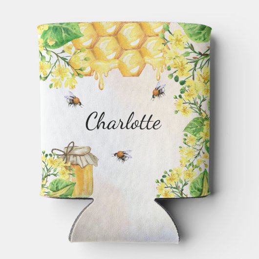 Rafraîchisseur Pour Canette Bumble abeilles miel fleurons jaunes monogramme (Dos)