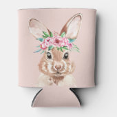 Rafraîchisseur Pour Canette Bunny D'Aquarelle Rose Pastel Moderne Avec Fleurs (Devant)