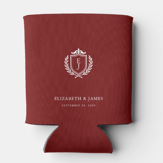 Rafraîchisseur Pour Canette Burgundy Crest Wedding Custom Initials (Dos)