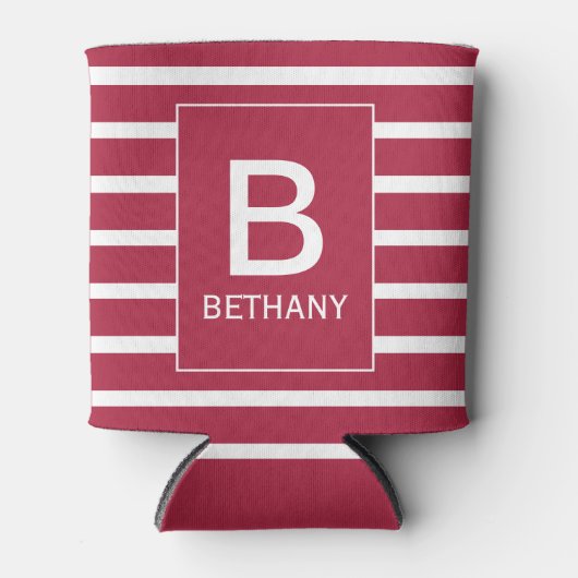 Rafraîchisseur Pour Canette Burgundy Striped Personalised Monogram (Devant)