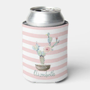 Rafraîchisseur Pour Canette Cactus aquarelle chic, rayures roses