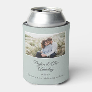 Rafraîchisseur Pour Canette Cadeau de mariage vert sauge Photo du couple, Noms