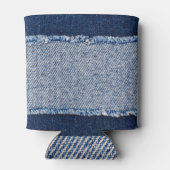 Rafraîchisseur Pour Canette Cadre de jean bleu denim fringé. (Dos)