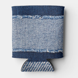 Rafraîchisseur Pour Canette Cadre de jean bleu denim fringé.