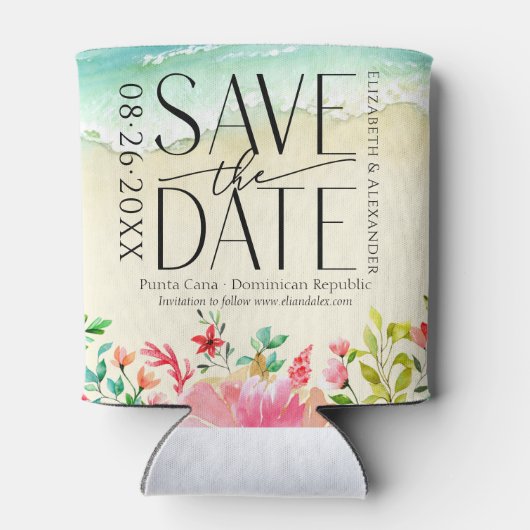 Rafraîchisseur Pour Canette Calligraphie De Plage Tropicale Mariage Enregistre (Dos)