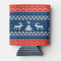Can Cooler small Ugly Sweater with Reindeer Knit