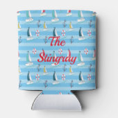 Rafraîchisseur Pour Canette Capitaine nautique bleu avec nom de bateau (Dos)