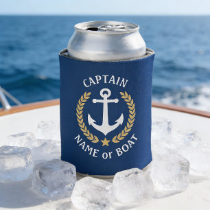 Rafraîchisseur Pour Canette Capitaine Nom de votre bateau Ancre Or Laurier Mar