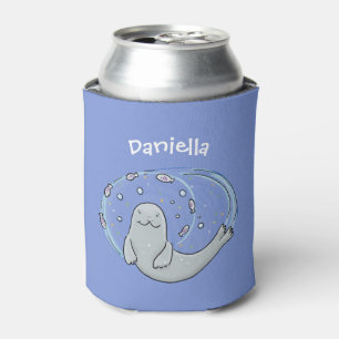 Rafraîchisseur Pour Canette Caricature joyeux de phoque et de poisson bleu