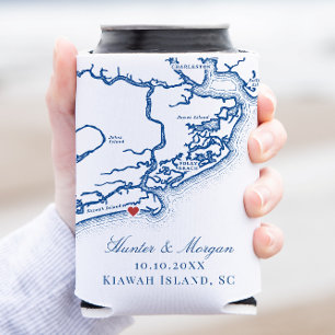 Rafraîchisseur Pour Canette Carte de l'île de Kiawah Elégant Marine Blue Weddi