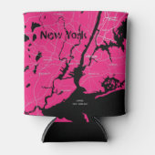 Rafraîchisseur Pour Canette Carte de New York, noir et rose (Devant)