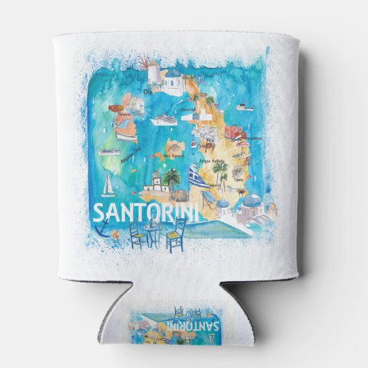 Rafraîchisseur Pour Canette Carte illustrée de Santorin Grèce avec les princip (Dos)