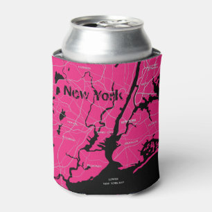 Rafraîchisseur Pour Canette Carte, noir et rose de New York